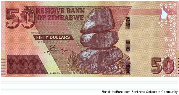 Zimbabwe 2020 50 Dollars. Banknote