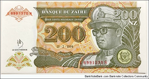 200 Nouveaux Zaires (Republic of Zaire)  Banknote