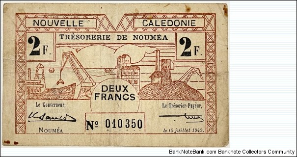 2 Francs (New Caledonia - Emergency Issue World War II) Banknote