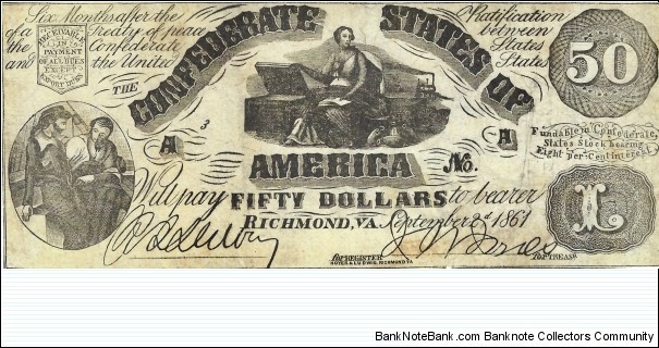 CONFEDERATE STATES OF AMERICA 50 Dollars 1861 Banknote