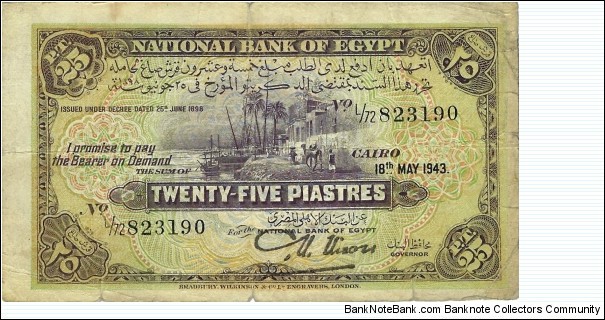 EGYPT 25 Piastres 1943 Banknote