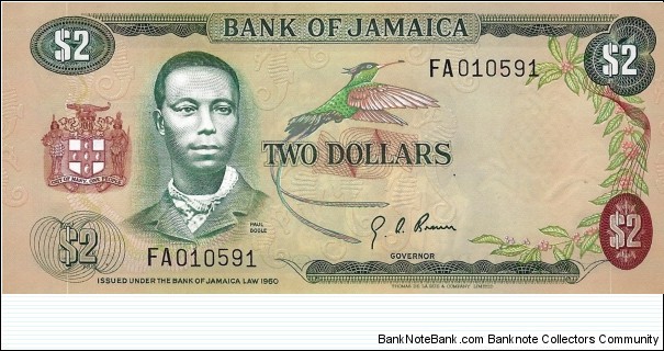 JAMAICA 2 Dollars 1970 Banknote