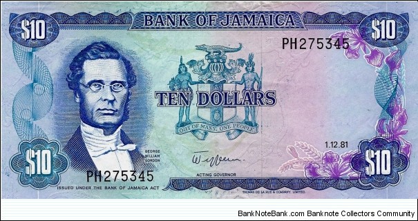 JAMAICA 10 Dollars 1981 Banknote