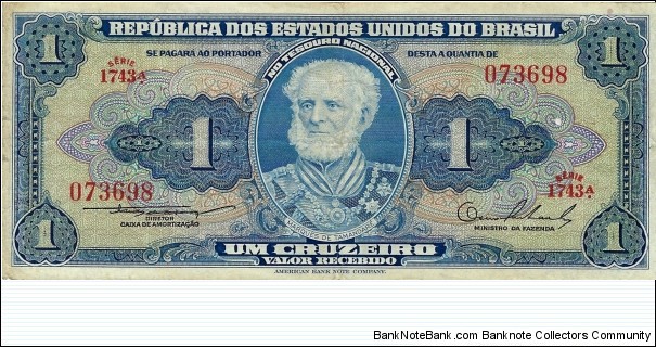 BRAZIL 1 Cruzeiro 1954 Banknote