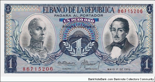COLOMBIA 1 Peso Oro 1970 Banknote