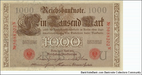 GERMAN EMPIRE 1000 Mark 1910 Banknote