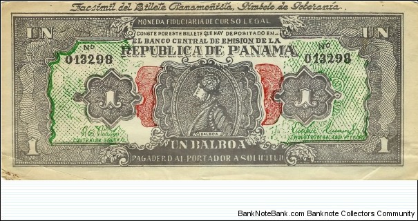 PANAMA 1 Balboa (Political Advertisement for the campaign of Arnulfo Arias) Banknote