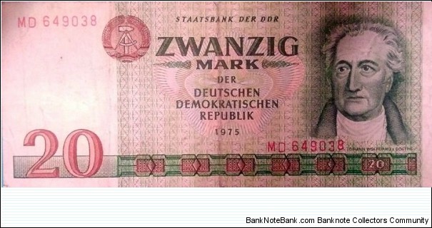 German Democratic Republic (East Germany) 20 Mark. 
MD 649038 Banknote
