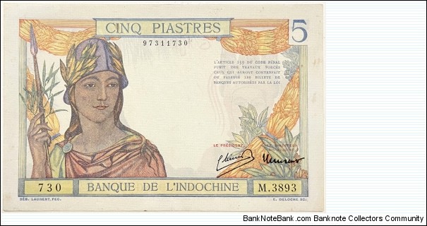 5 Piastres (French Indochina 1939) Banknote