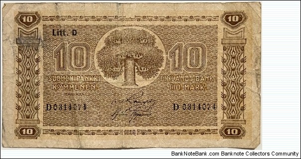 10 Markkaa (Litt.D / Rangell & Aspelund)  Banknote
