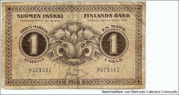 1 Markka Kullassa / Gold Mark (Basilier & Muller)  Banknote
