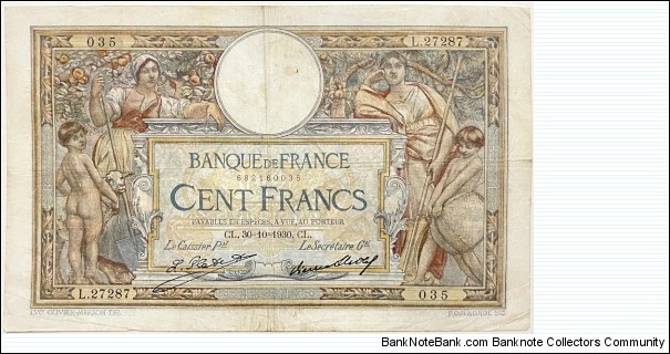 100 Francs (Platet & Strohl) Banknote