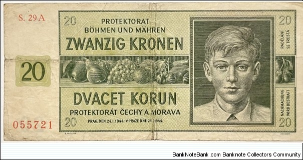 20 Kronen/Korun (Protectorate of Bohemia and Moravia 1944)  Banknote