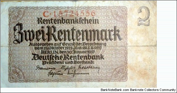 2 Rentenmark Banknote