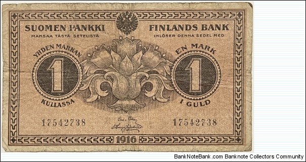 1 Markka Kullassa / Gold Mark (Russian Empire / Grand Duchy of Finland Issue / Clas von Collan & Hisinger Jagerskiold) Banknote