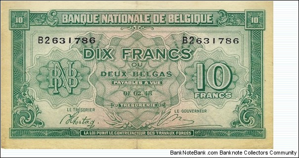 BELGIUM 10 Francs 1943 Banknote