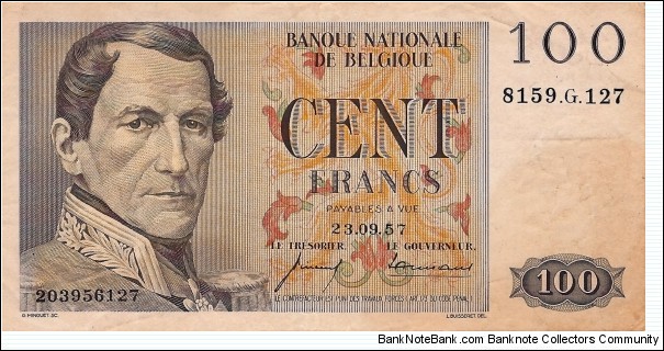 BELGIUM 100 Francs 1957 Banknote