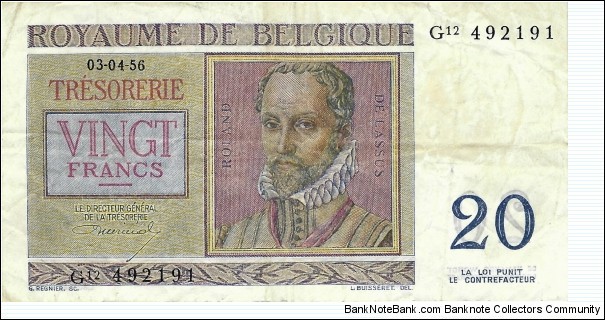 BELGIUM 20 Francs 1956 Banknote