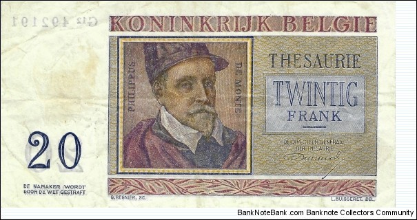 Banknote from Belgium year 1956
