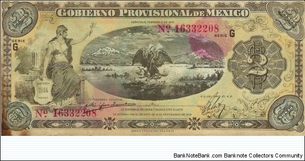 MEXICO 2 Pesos 1915 Banknote