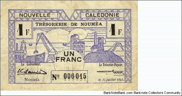 NEW CALEDONIA 1 Franc 1942 Banknote