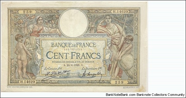 100 Francs (Platet & Aupetit / 1926) Banknote