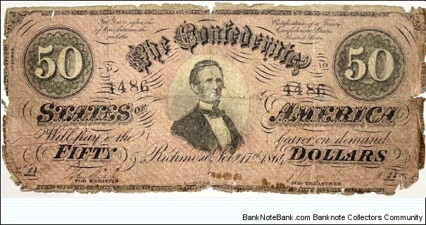 50 Dollars (Confederate States of America 1864)  Banknote