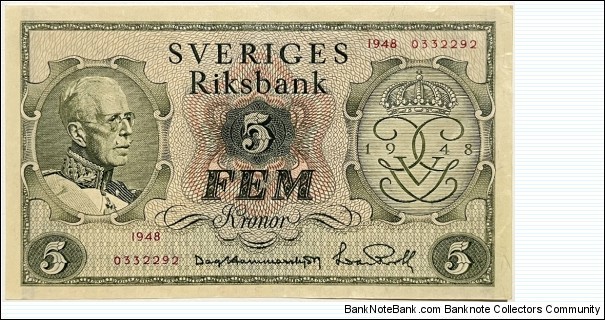 5 Kronor (consecutive series 1 of 2 / 0332292) Banknote
