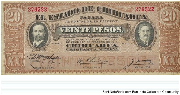 CHIHUAHUA 20 Pesos 1914 Banknote