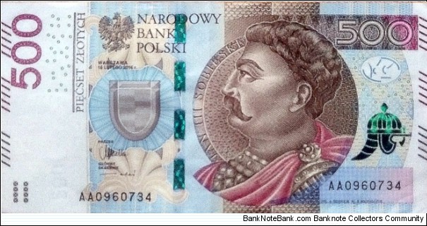 Poland 500 Złotych.
AA0960734 Banknote