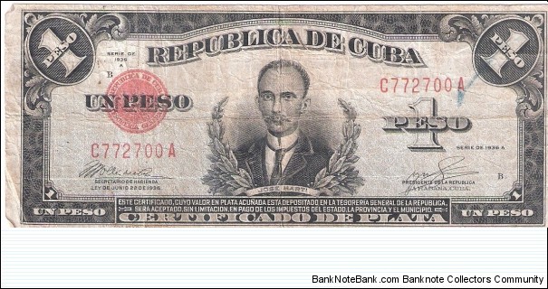 silver certificate; series 1936A; 1 peso Banknote