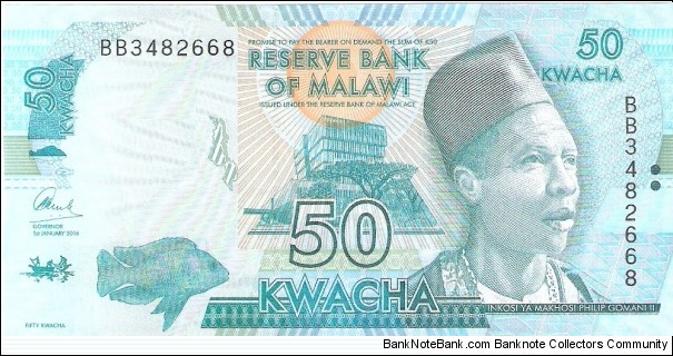 50 kwacha; January 1, 2016.  Part of the Elephant Collection! Banknote