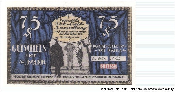 Notgeld; 75 pfenig (3/4 mark); September 3, 1921.  Part of the Dragon Collection! Banknote