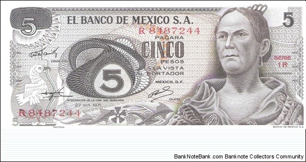 5 pesos; October 27, 1971; Series 1R Banknote