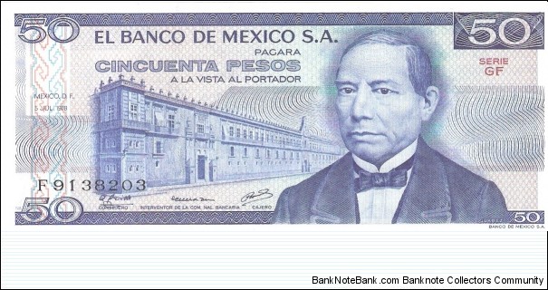 50 pesos; July 5, 1978; Series GF Banknote