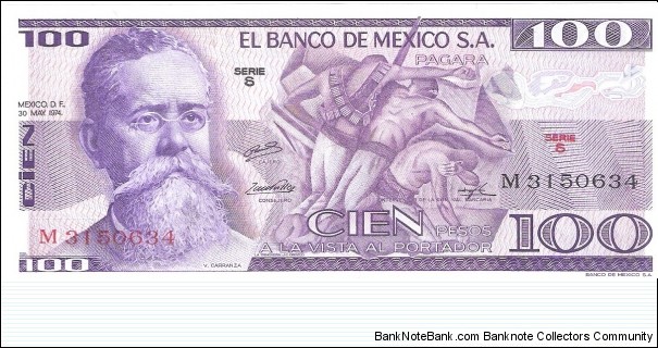 100 pesos; May 30, 1974; Series S Banknote