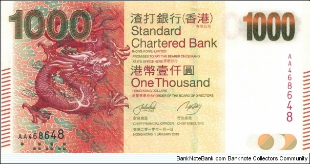 Hong Kong 1000 HK$ (Standard Chartered Bank) 2010 {Mythical Animals series}	 Banknote