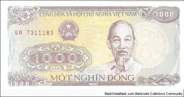 1000 dong; 1988.  Part of the Elephant Collection! Banknote