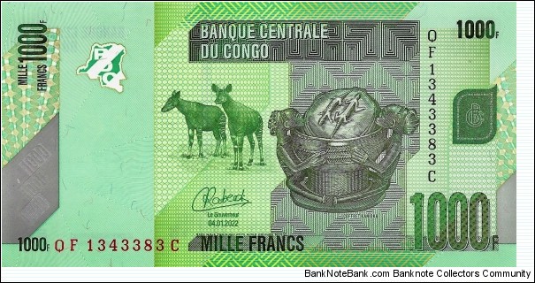 CONGO DEMOCRATIC REPUBLIC 1000 Francs 2022 Banknote