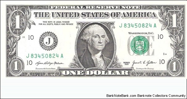 Federal Reserve Note; 1 dollar; Series 2021 (Malerba/Yellen) Banknote