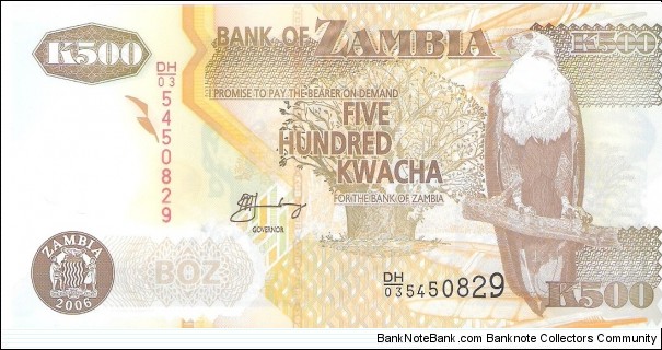 500 kwacha; 2006.  Polymer note.  Part of the Elephant Collection! Banknote