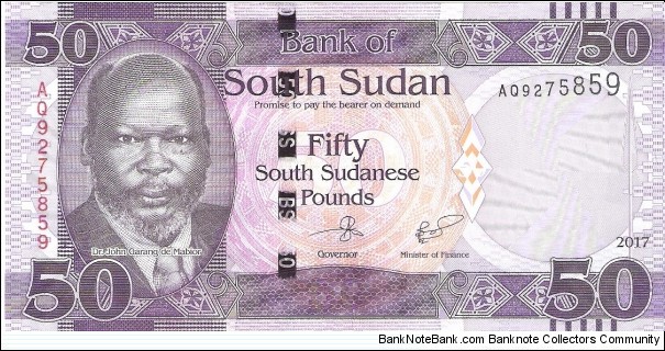 South Sudan; 50 pounds; 2017.  Part of the Elephant Collection! Banknote