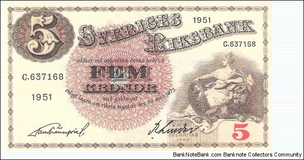 5 kronor; 1951 Banknote