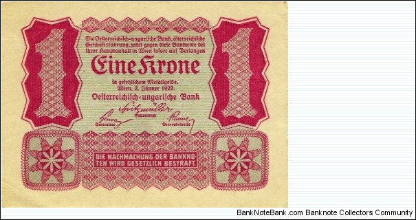 AUSTRIA 1 Krone 1922 Banknote