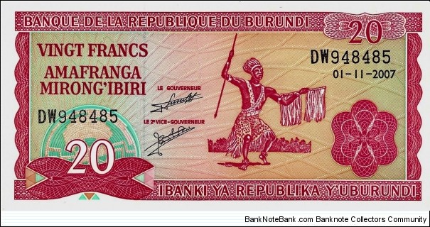 BURUNDI 20 Francs 2007 Banknote