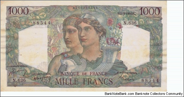 FRANCE 1000 Francs 1950 Banknote