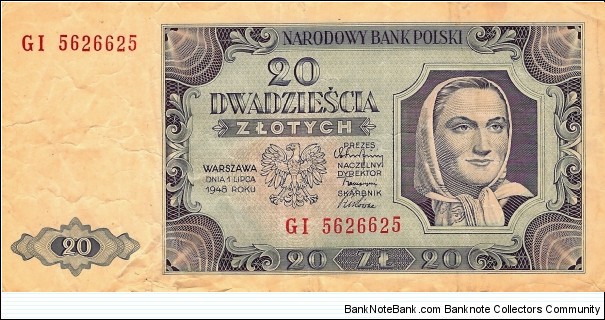 POLAND 20 Złotych 1948 Banknote