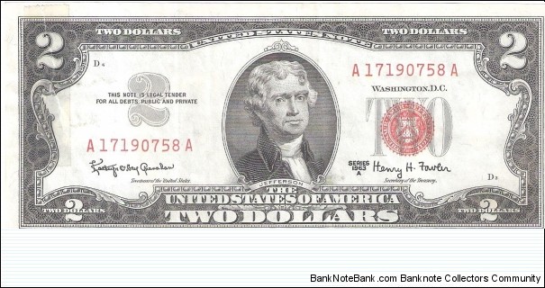 United States Note; 2 dollars; Series 1963A (Granahan/Fowler) Banknote